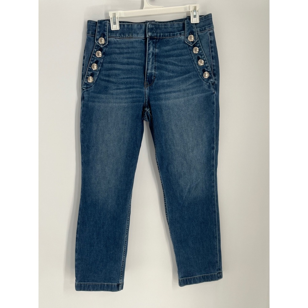 White House Black Market High Rise Sailor Cropped Jean Silver Button Women 14